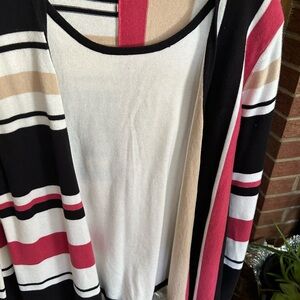 Alfred Dunner Striped Open-Front Cardigan - Pink, Black, Cream